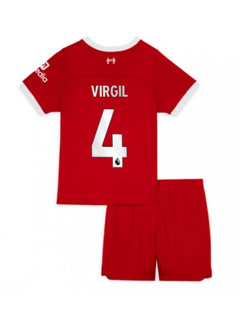 Billige Liverpool Virgil van Dijk #4 Hjemmedraktsett Barn 2023-24 Kortermet (+ Korte bukser)